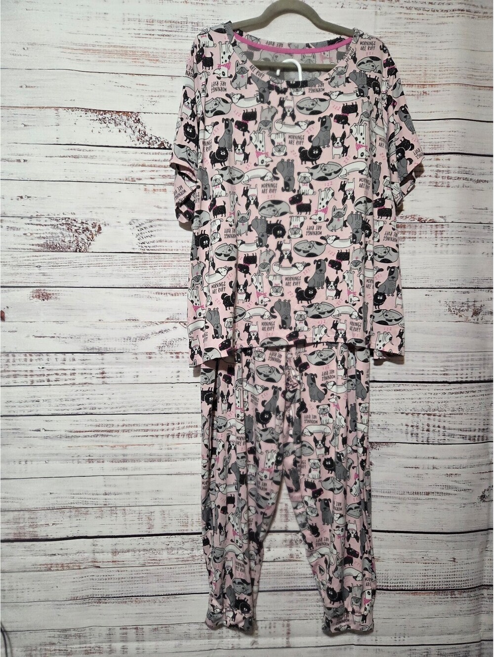 Secret Treasure Pink Dog Print Pajama Set Size 3x Short sleeve lounge pockets